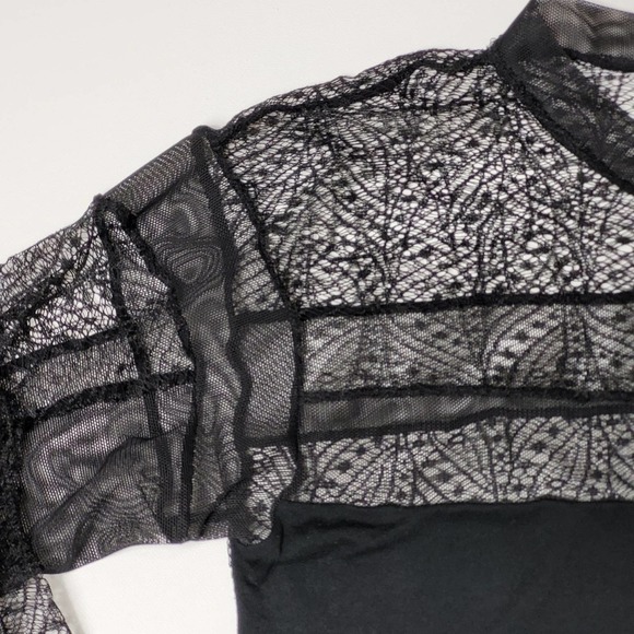 BCBGMaxAzria Women's Lace Sheer Lexi Top Long Sleeve Mesh Black Size Small - Picture 4 of 12